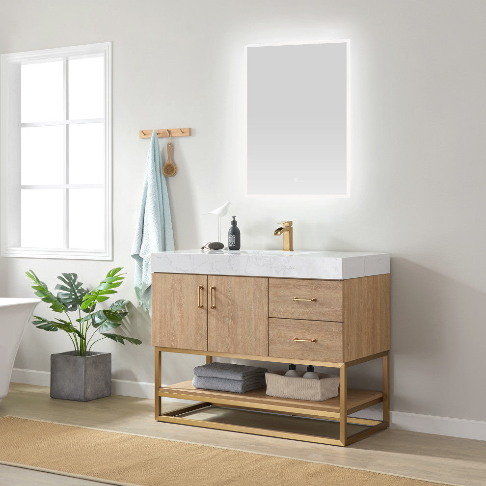 Alistair Vanity, North American Oak With Countertop, 42", With Mirror