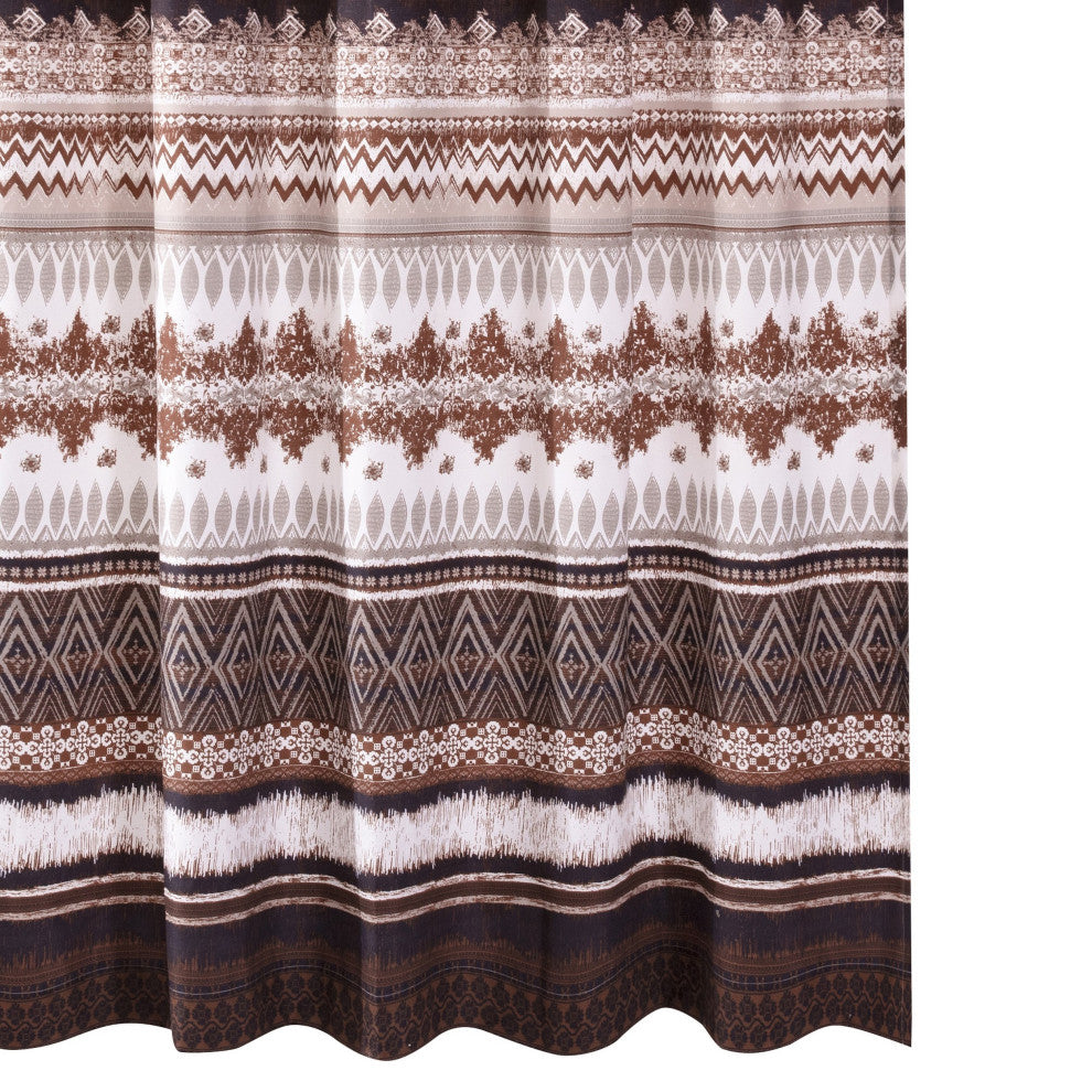 Benzara BM293447 Shower Curtain, Coffee Brown Striped Printing, Button Holes