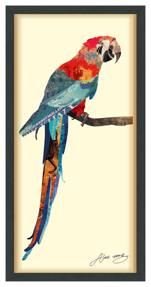 Tropical Parrot Dimensional Collage Wall Art Under Glass