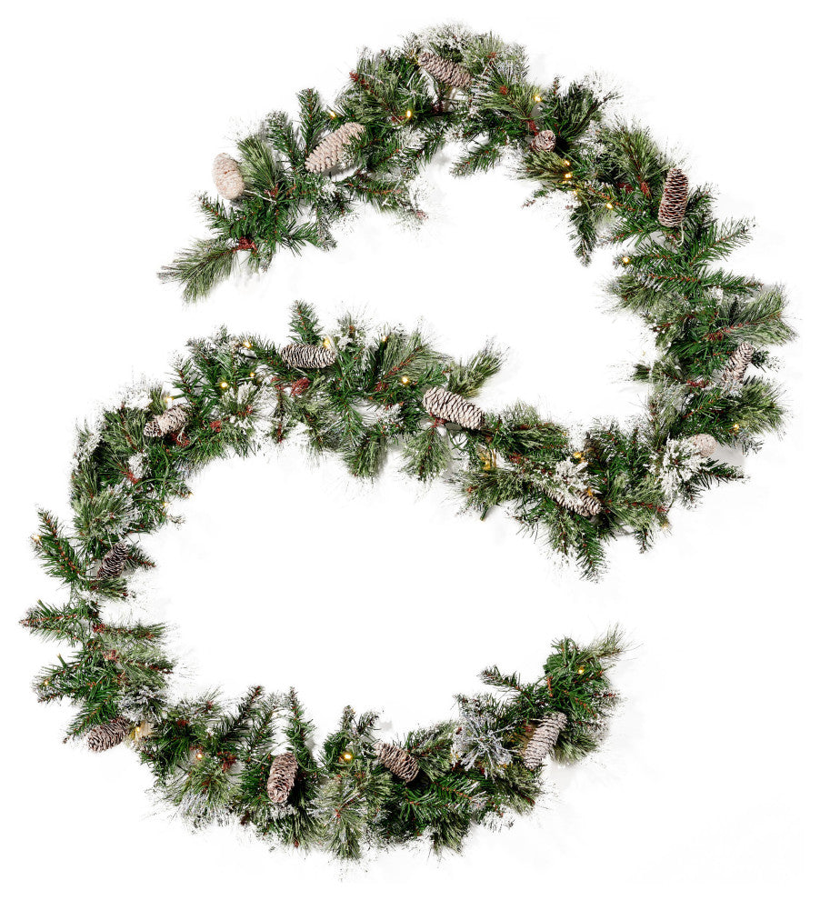 9' Mixed Spruce LED Artificial Christmas Garland, Green
