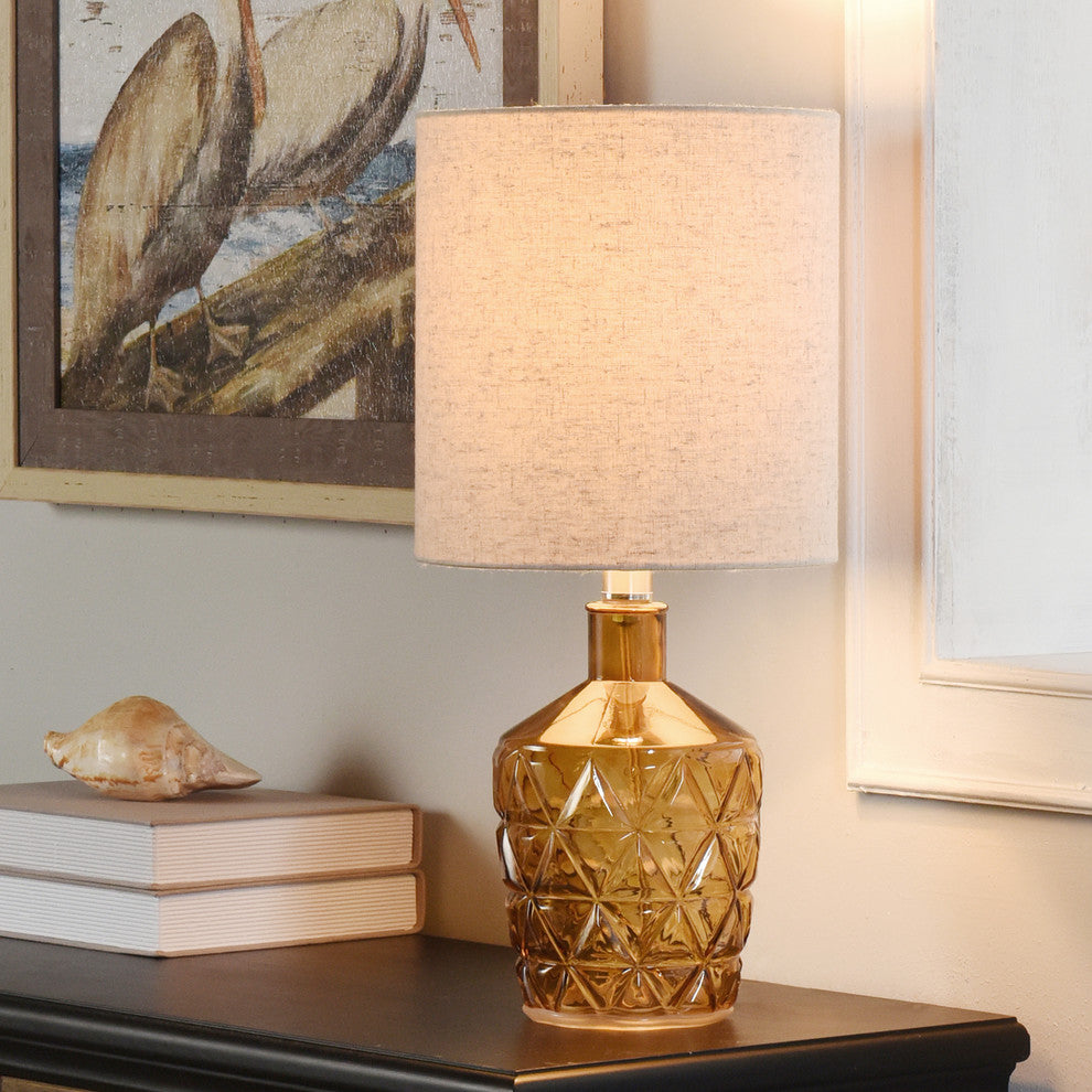Textured Glass Accent Lamp With an Open Bottom Design, Sunset Amber
