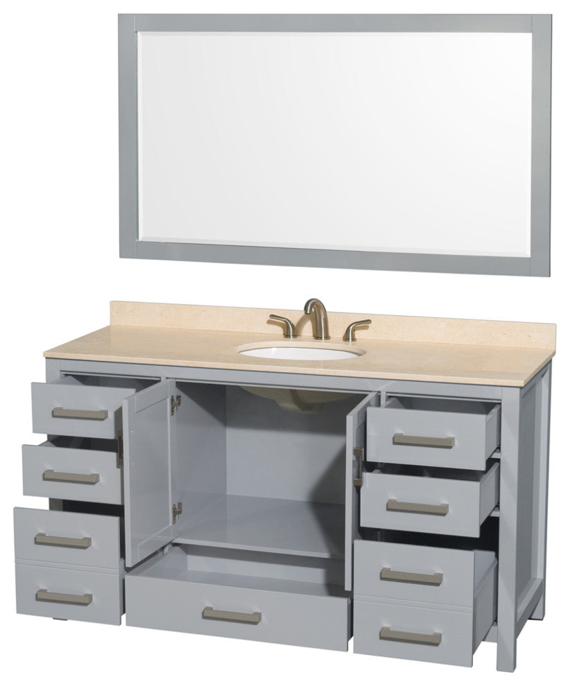 Wyndham WCS141460SGYIVUNOM58 60 inch Vanity in Gray with Ivory Marble and Round