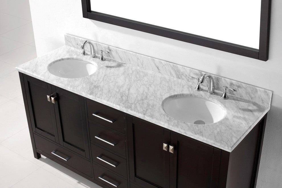 Caroline Avenue 72" Double Bathroom Vanity Set Espresso, Marble Top