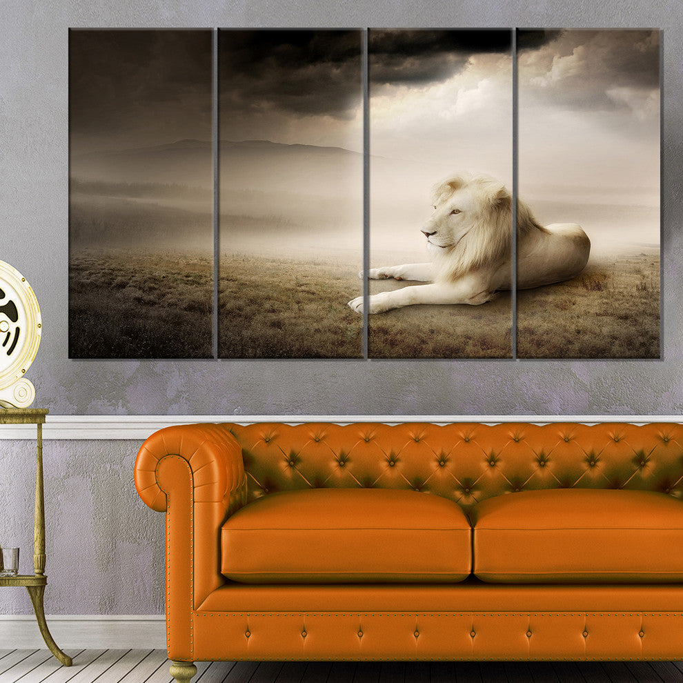 King of Animals At Sunset, Animal Canvas Wall Art, 48"x28", 4 Panels