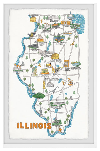 "Illinois Sites Map" Framed Painting Print, 12x18