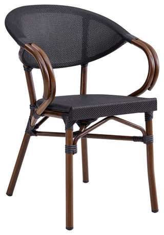 Jannie Stacking Arm Chair, Black Textylene Mesh With Brown Frame, Set of 2