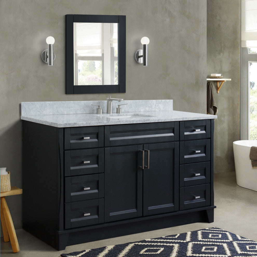 61" Single Sink Vanity, Dark Gray Finish And White Carrara Marble