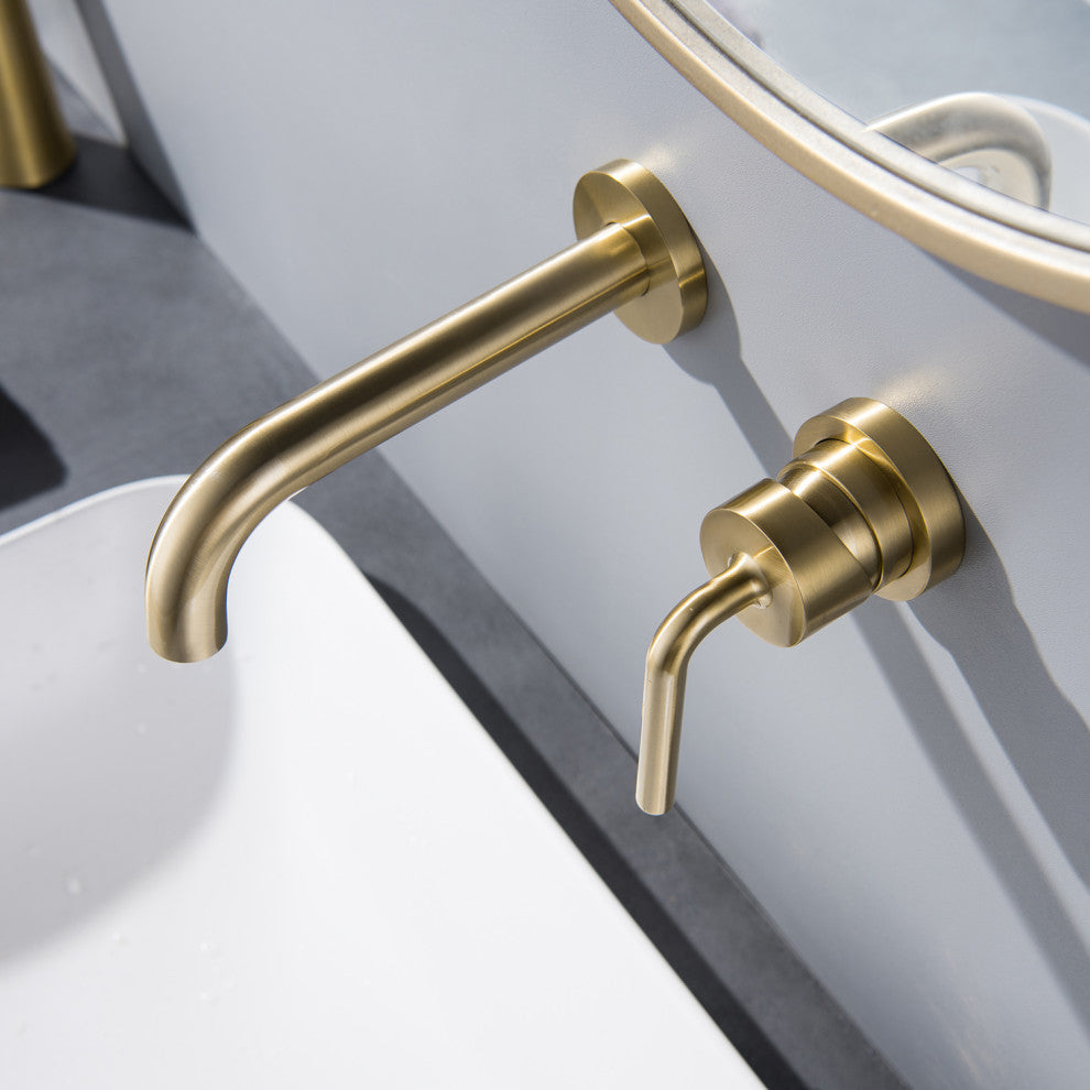 Single Handle Wall Mount Bathroom Faucet, Brushed Gold
