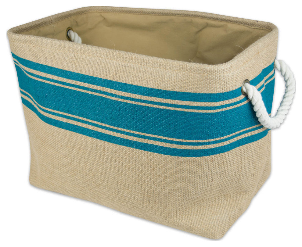 Burlap Bin Border Teal Rectangle Large 17.5"x12"x15"