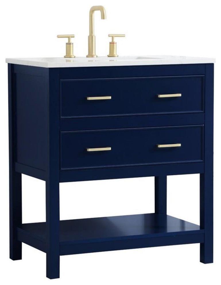 Elegant Decor Sinclaire 30" Single Quartz Top Bathroom Vanity in Blue