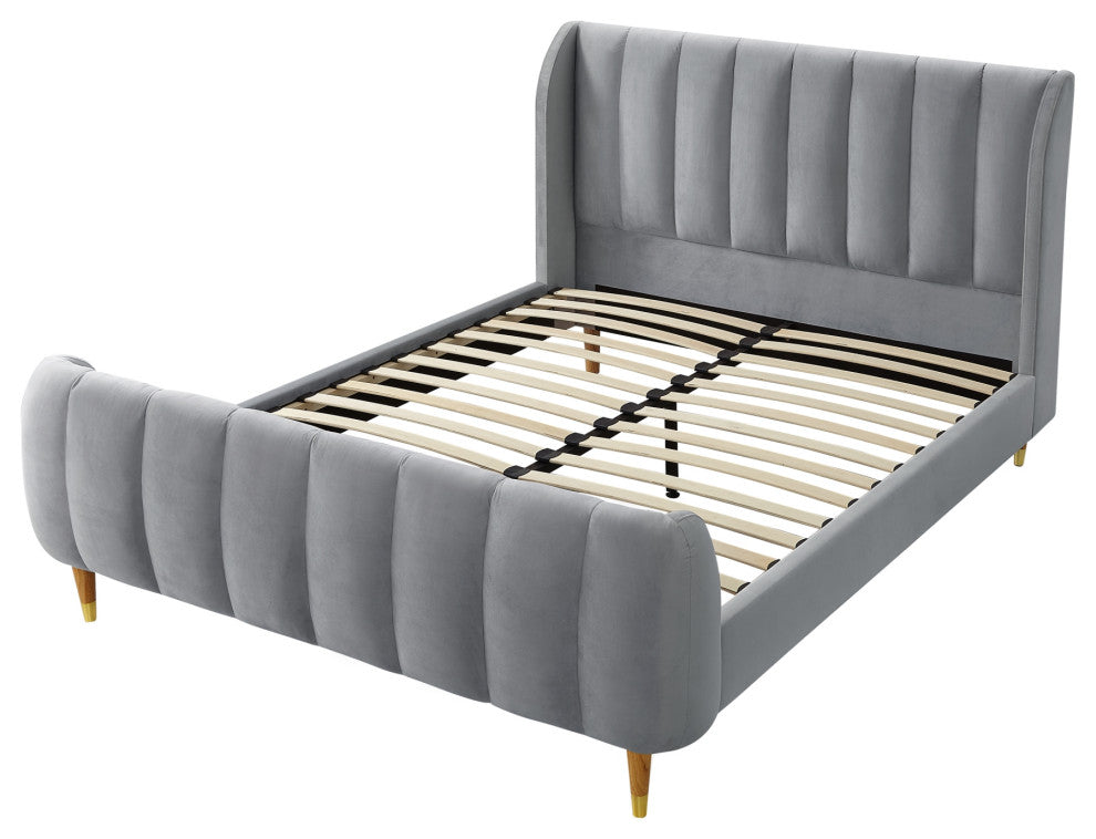 Loft Lyfe Eliyahu Bed Upholstered, Gray Velvet Queen