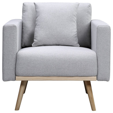 Easton Light Gray Linen Sofa Loveseat Chair, USB Charging Ports Pockets, Pillows