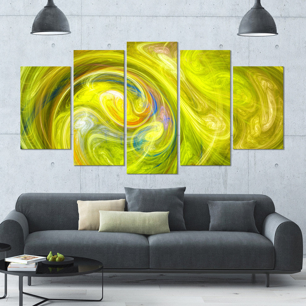 Yellow Fractal Abstract Illustration, Abstract Canvas Print, 60"x32", 5 Panels
