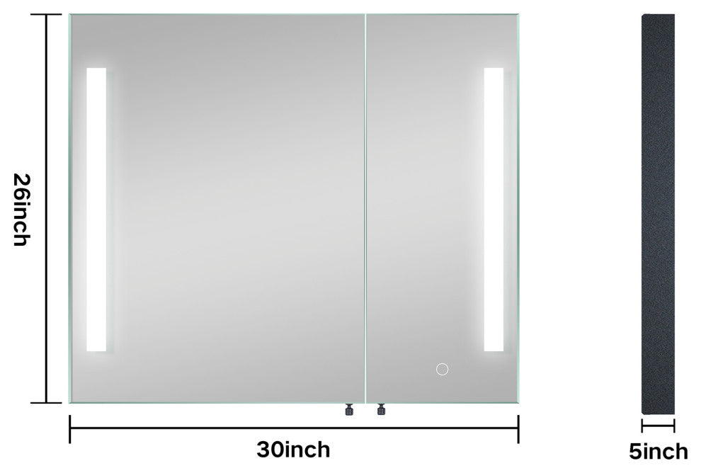 30" x 26" Frameless Surface Mount Medicine Cabinet with Mirror and LED lights