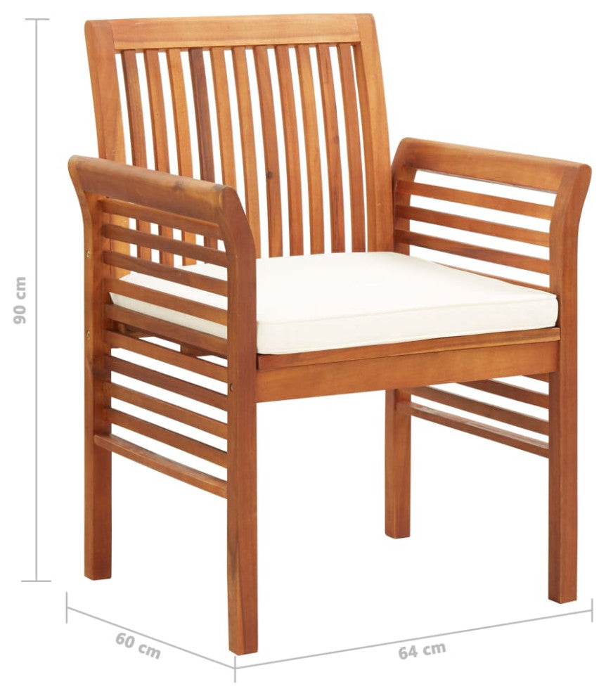 vidaXL Solid Acacia Wood 5 Piece Patio Dining Set with Cushions Table Chairs