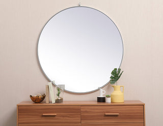 Elegant MR4745S Metal Frame Round Mirror With Decorative Hook 45", Silver