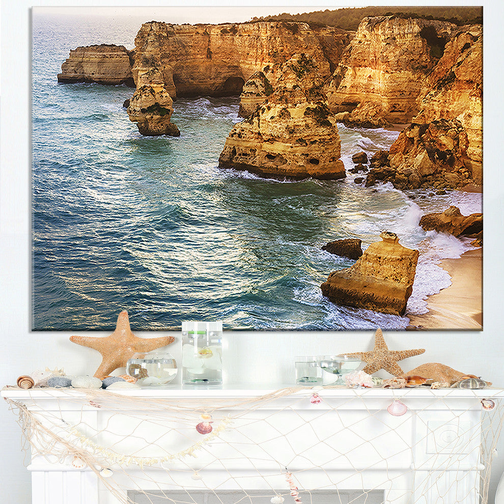"Golden Rocks and Beach At Algarve" Seashore Wall Art, 40"x20"