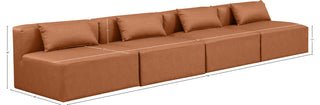 Cube Upholstered Modular Sofa, Cognac, 4-Piece: 4 Armless Chair, Vegan Leather