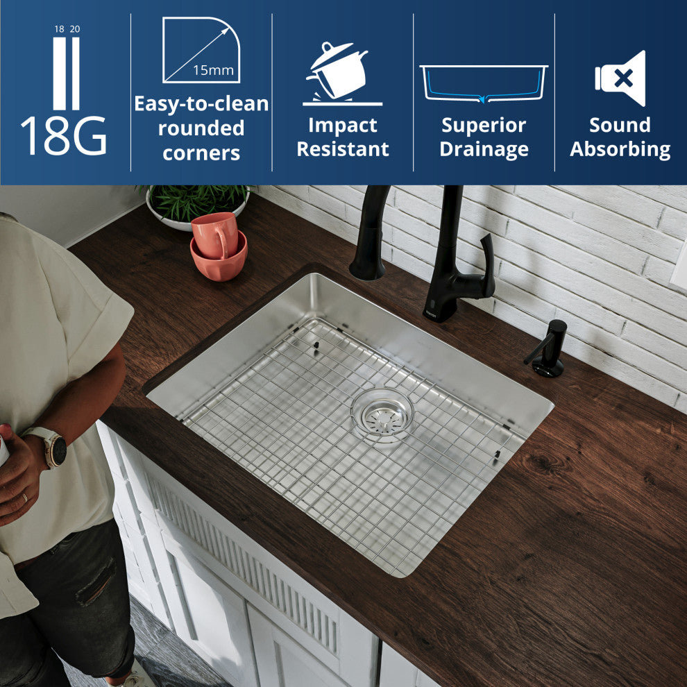 Karran NC-425 23" Undermount Single Bowl Stainless Steel Kitchen Sink