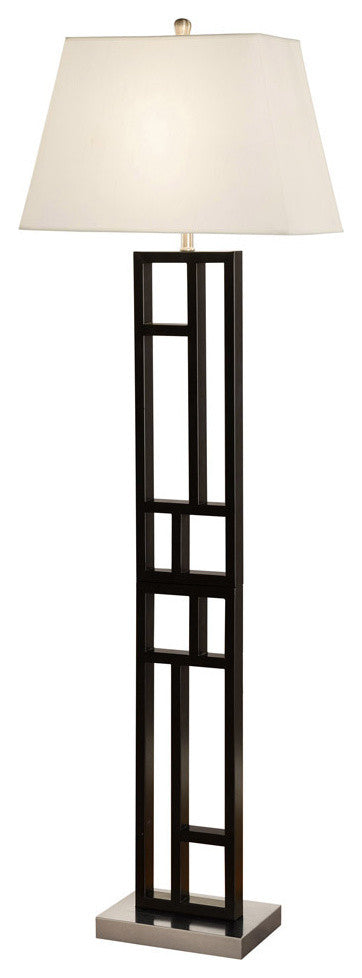Perry 64" Geometric-Sculptured, Black and Brushed Steel Finished Floor Lamp