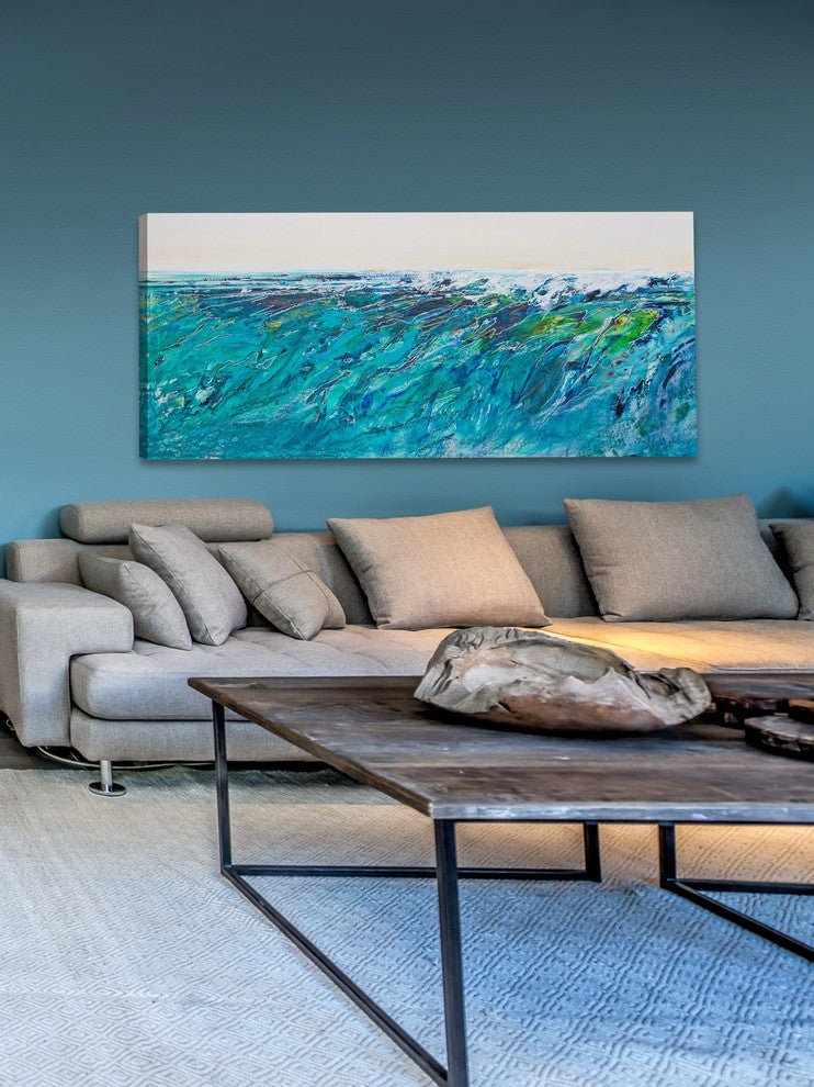 "Wave 7" Painting Print on Wrapped Canvas, 24"x12"