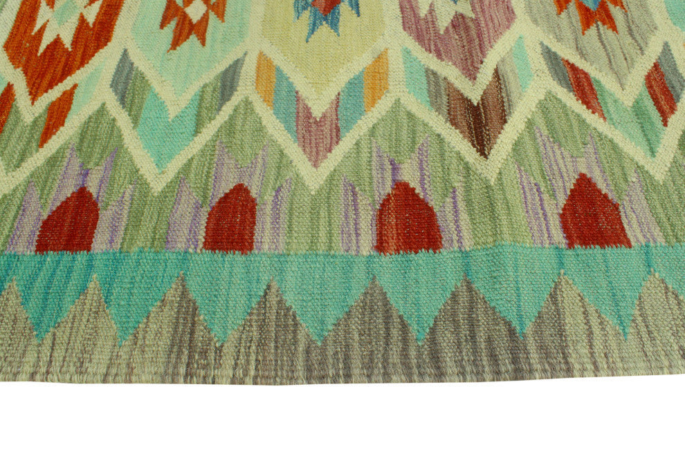 Sangat Kilim Barrah Light Green/Gray Runner, 2'9x9'7
