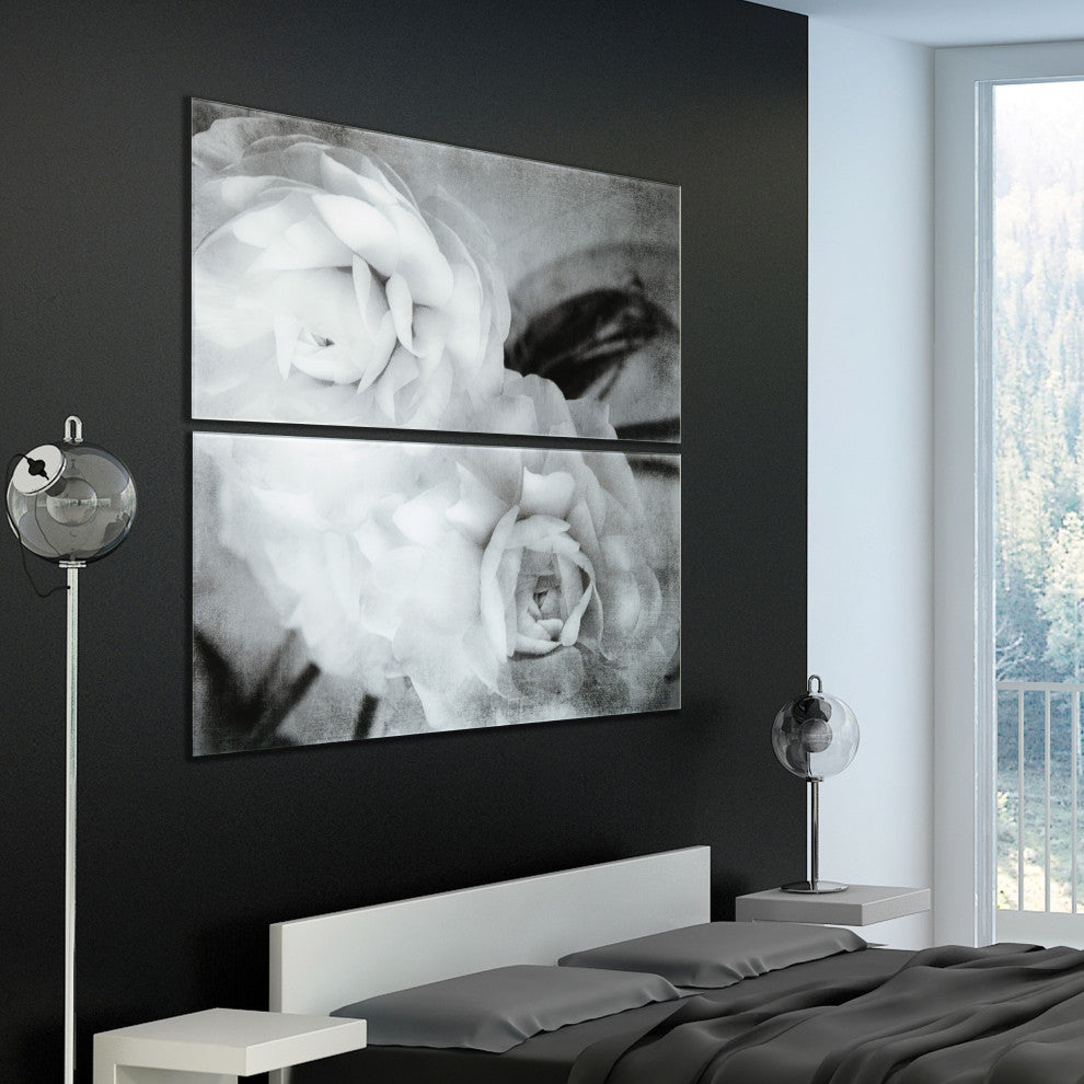 "Dark Ranunculus" Frameless Free Floating Tempered Glass Graphic Wall Art Set