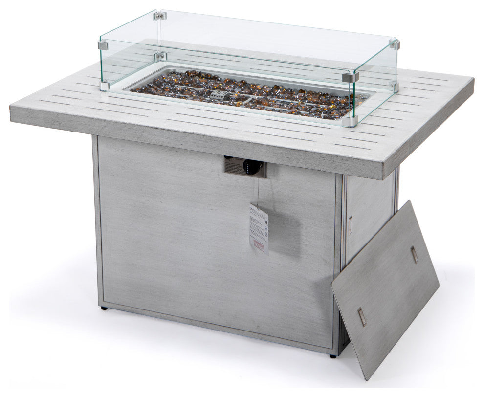 LeisureMod Chelsea Patio Aluminum Propane 44" Fire Pit Table, Weathered Gray