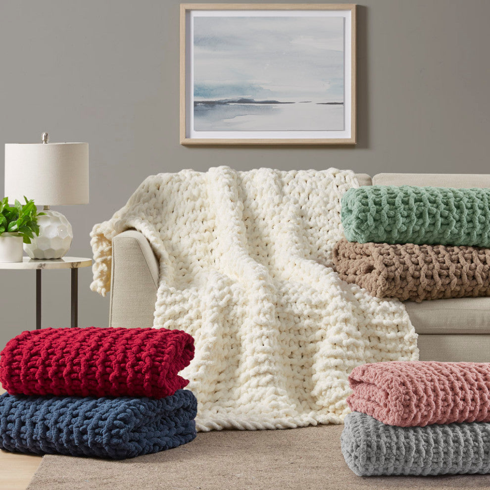 Madison Park Chenille Chunky Knit Throw