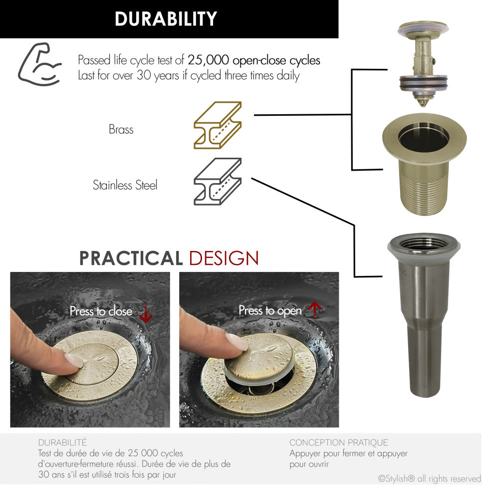 STYLISH Brushed Gold Standard Pop-Up Vessel Sink Drain with Overflow D-703G
