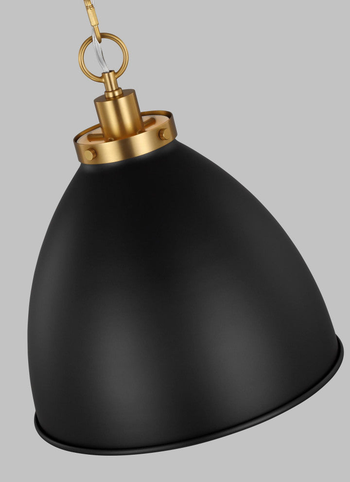 Wellfleet Medium Dome Pendant, Midnight Black and Burnished Brass