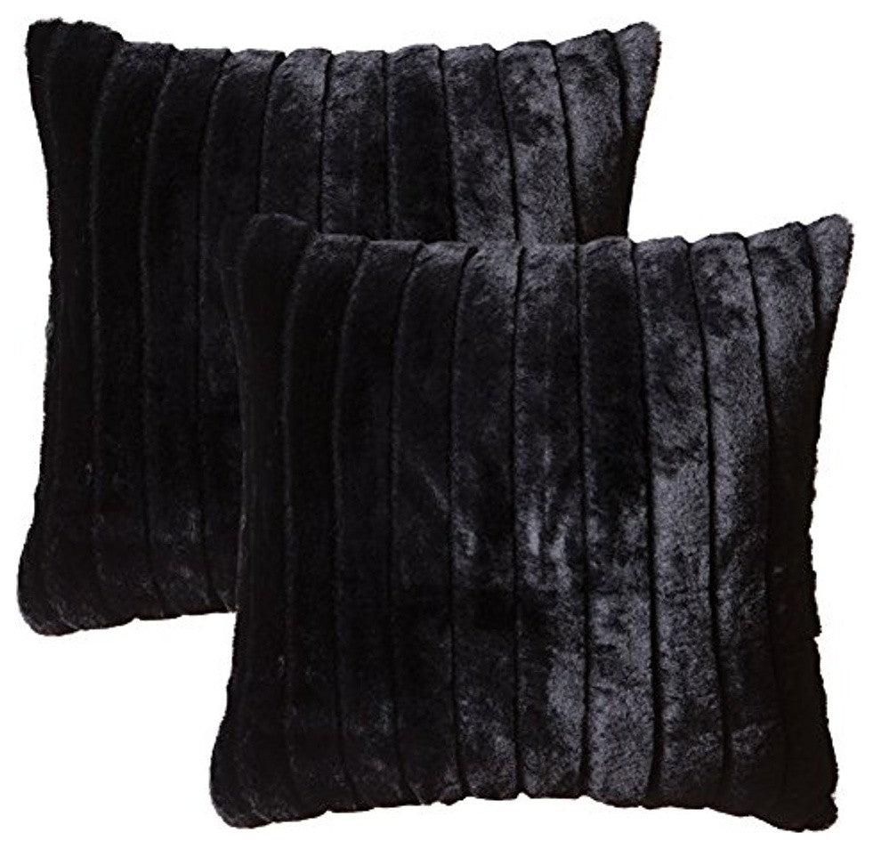 Faux Fur Throw Pillow 2-Pack 18"X18" With Insert, Black Striped Mink