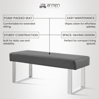 Amanda Contemporary Chrome Dining Bench, Gray
