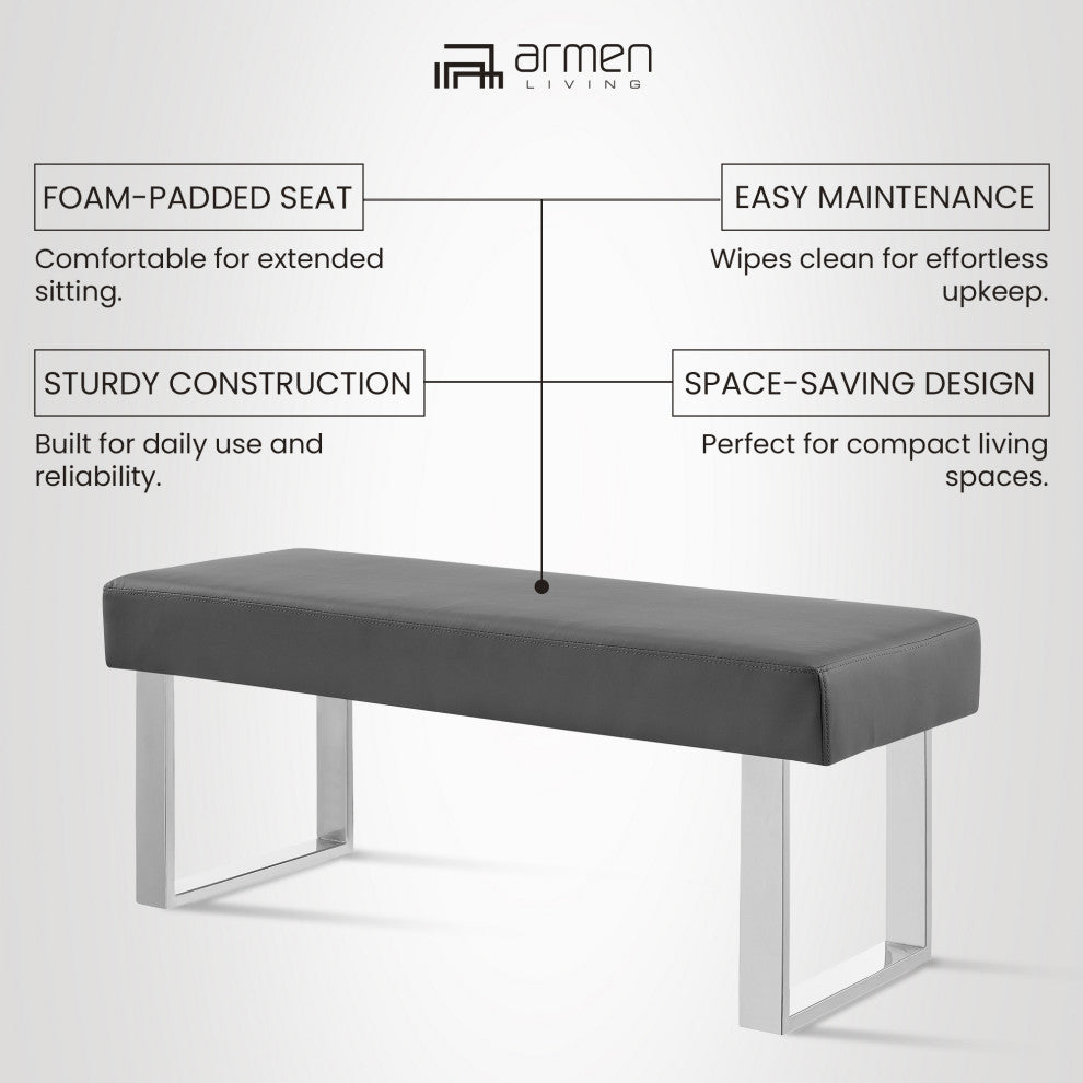 Amanda Contemporary Chrome Dining Bench, Gray
