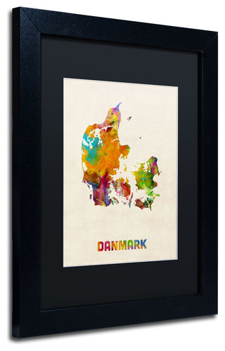 'Denmark Watercolor Map' Matted Framed Canvas Art by Michael Tompsett