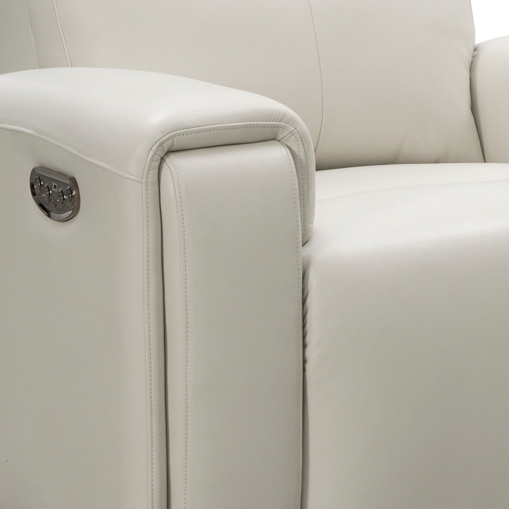Perry Leather Power Reclining Sofa With Power Headrests, Ivory