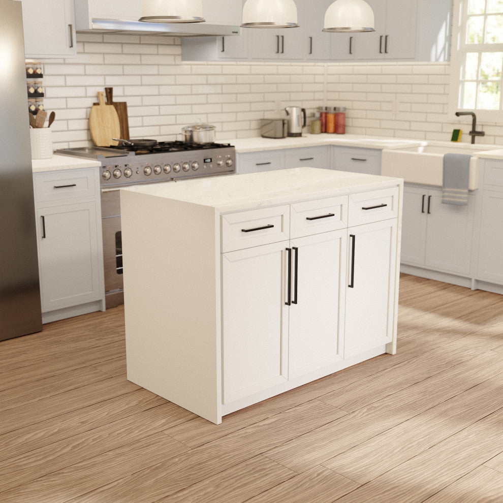 Palisade 48" Kitchen Island, White, Engineered Marble