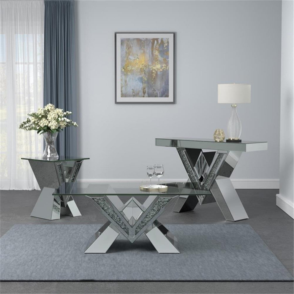 Coaster Taffeta Contemporary V-shaped End Table with Glass Top Silver