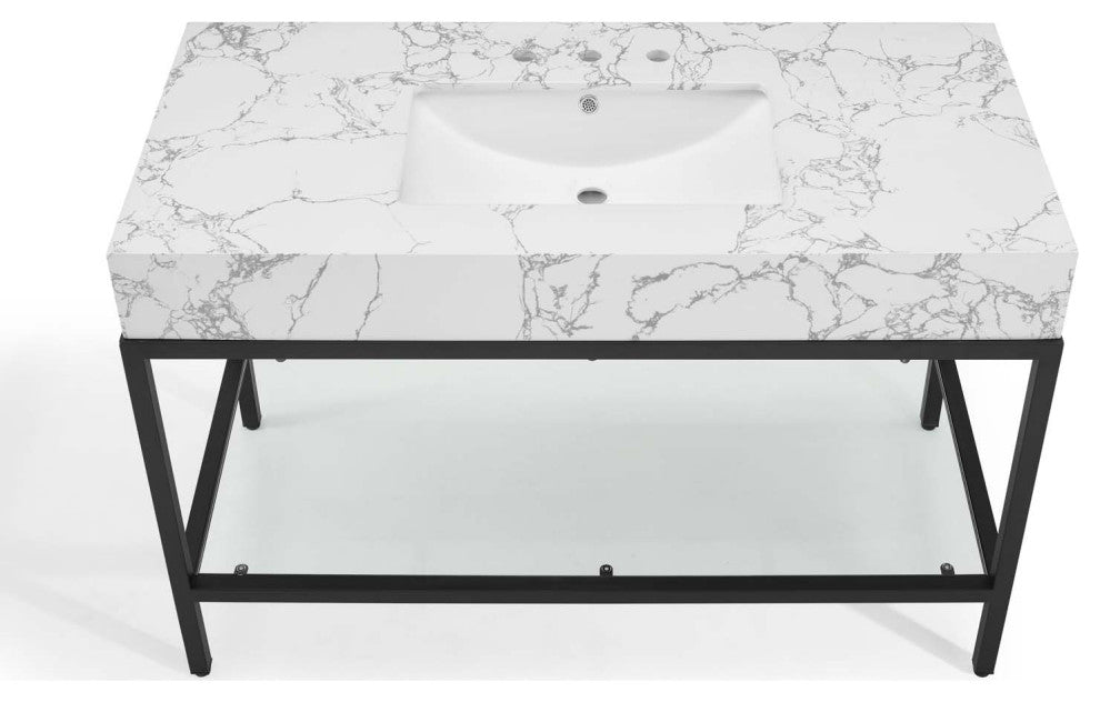 Sink Vanity Cabinet, Artificial Marble, Metal, Black White, Modern, Bathroom