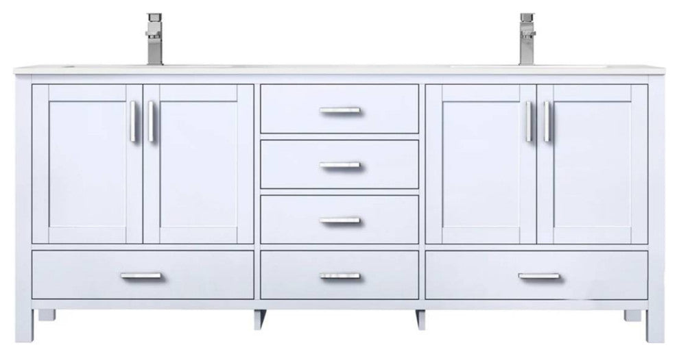Jacques 80" White Double Sink Vanity with Quartz Top, No Mirror
