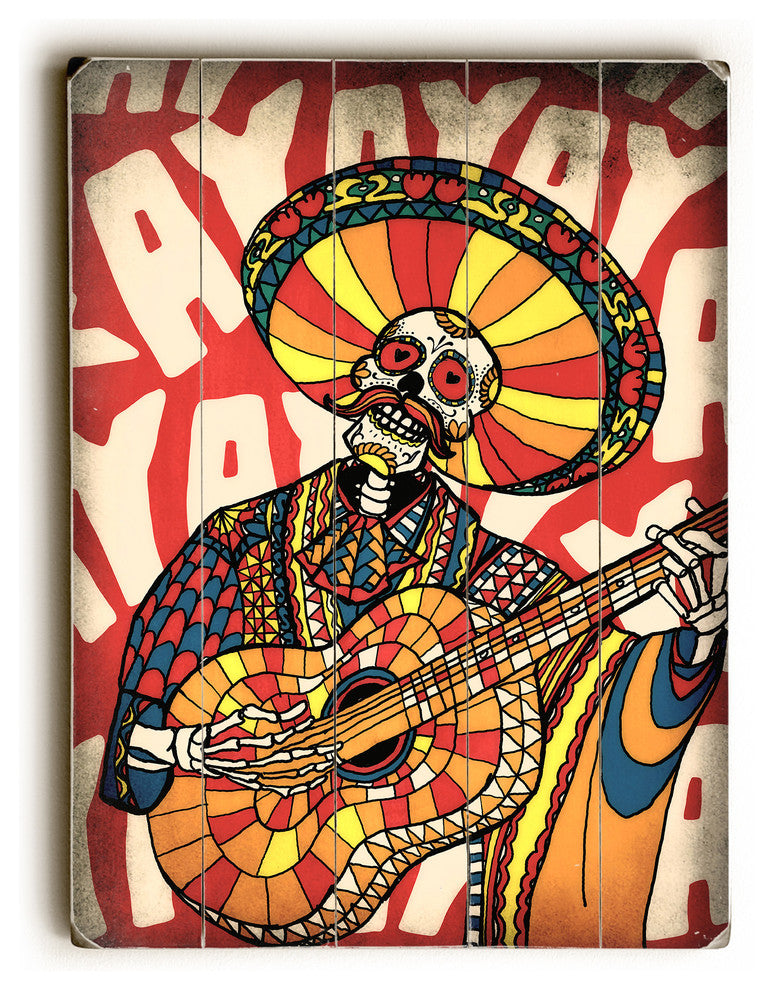 "Mariachi", Planked Wood Wall Decor By Ali Gulec, 14"x20"