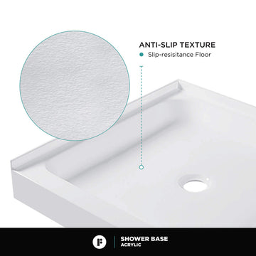 Fine Fixtures Double Threshold Acrylic Shower Base, 42 X 30, Right Hand