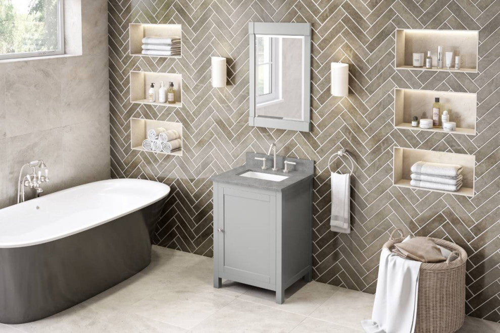 Astoria Transitional 24" Grey Vanity, Steel Grey Cultured Marble Vanity Top