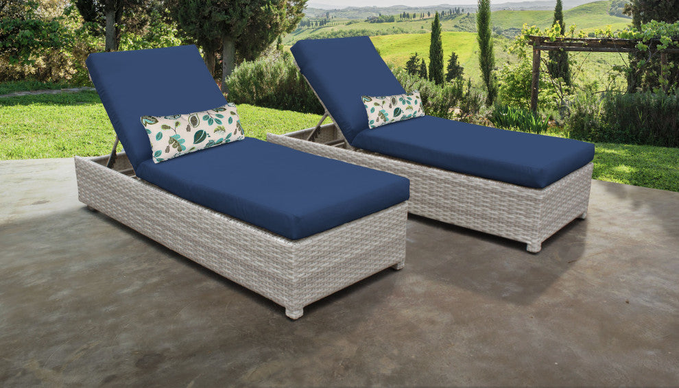 Fairmont Wheeled Chaise Set of 2 Outdoor Wicker Patio Furniture in Navy