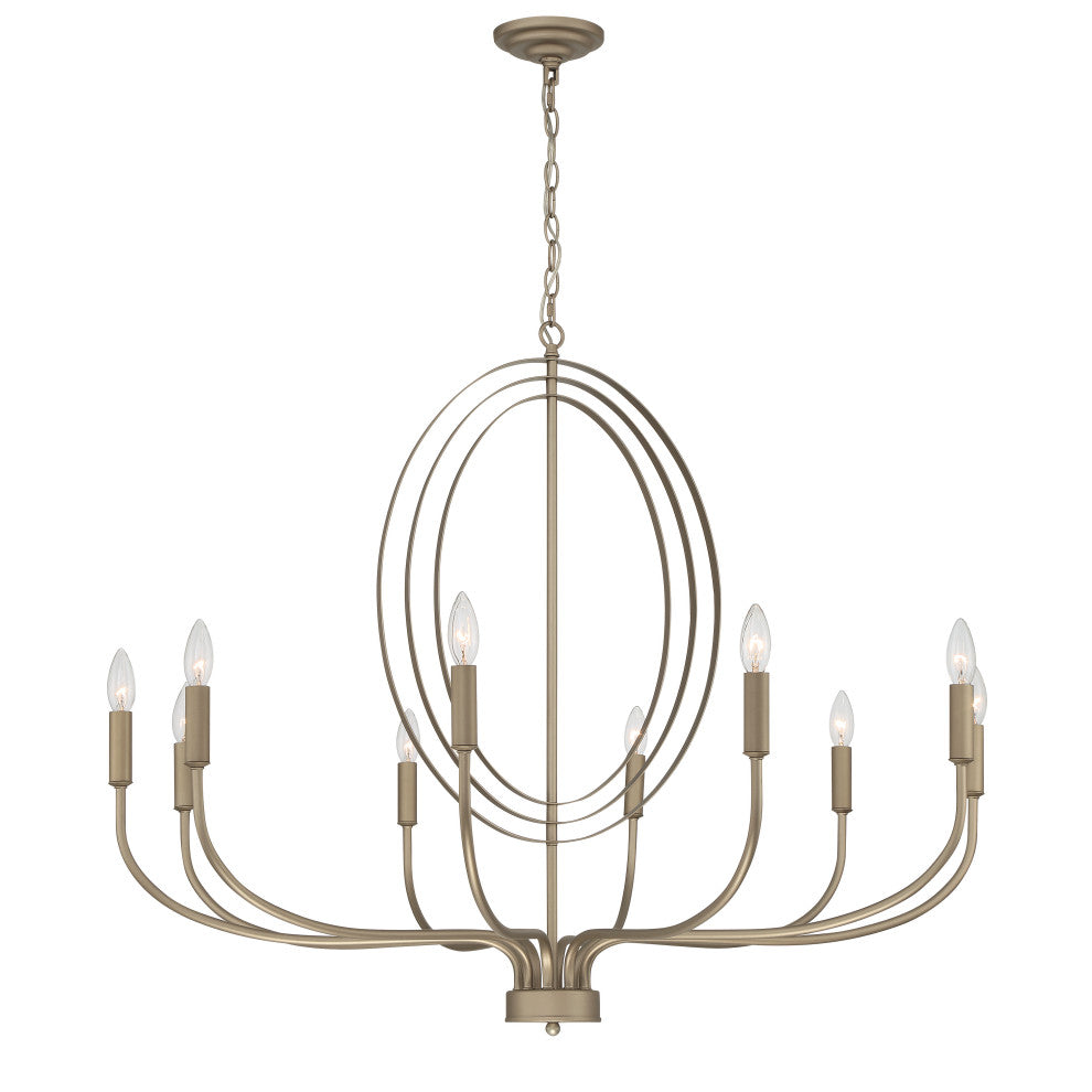10-Light Candle Style Geometric Chandelier, Brass Dust