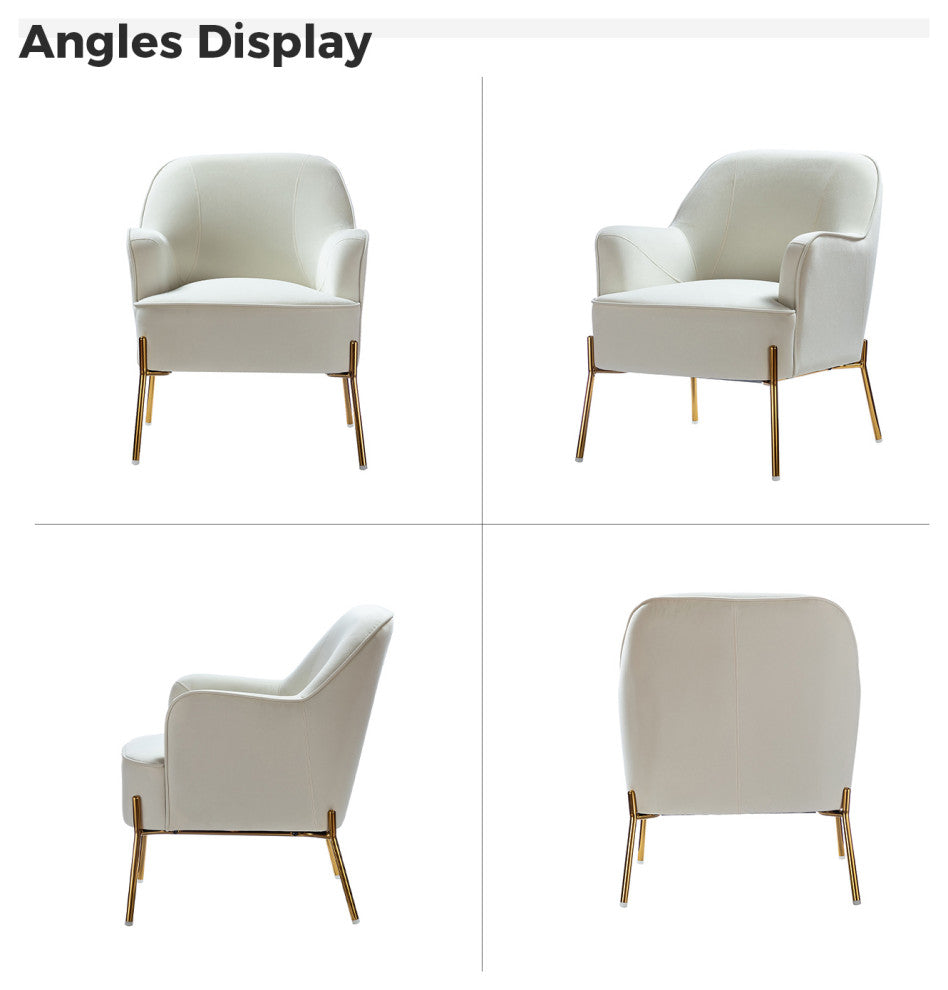 Nora Upholstered Velvet Accent Chair With Golden Base Set of 2, Ivory