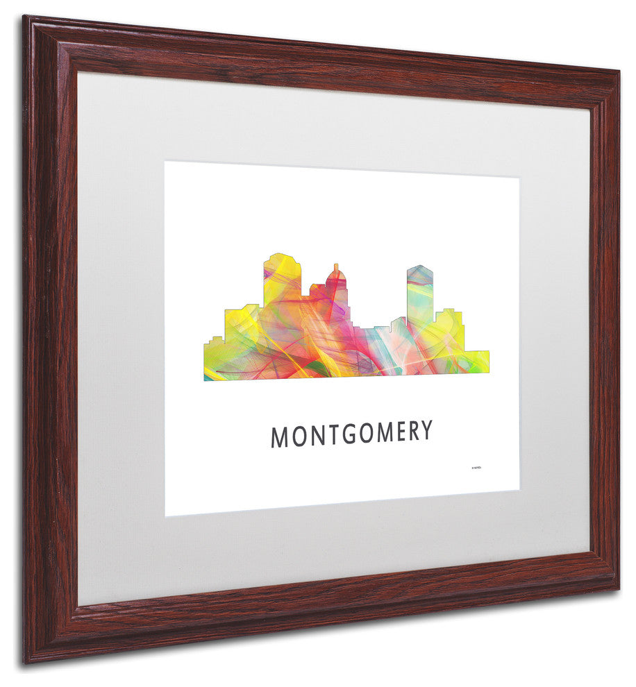 'Montgomery Alabama Skyline Wb 1' Framed Art, Wood Frame, White Matte, 20x16