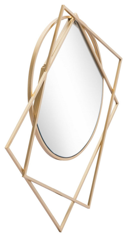 Frame Wall Mirror, Round, Glass, Steel Metal, Gold, Bedroom Living