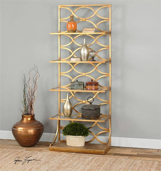 Uttermost Lashaya Gold Leaf Etagere, Gold