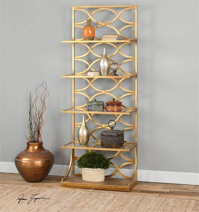 Uttermost Lashaya Gold Leaf Etagere, Gold